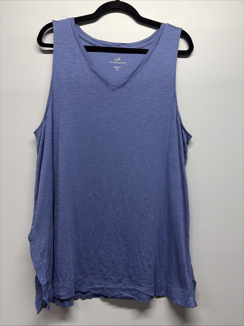 J.Jill Cobalt Blue Slub Knit Pima Cotton V-neck Tunic Tank Top - Sz XL